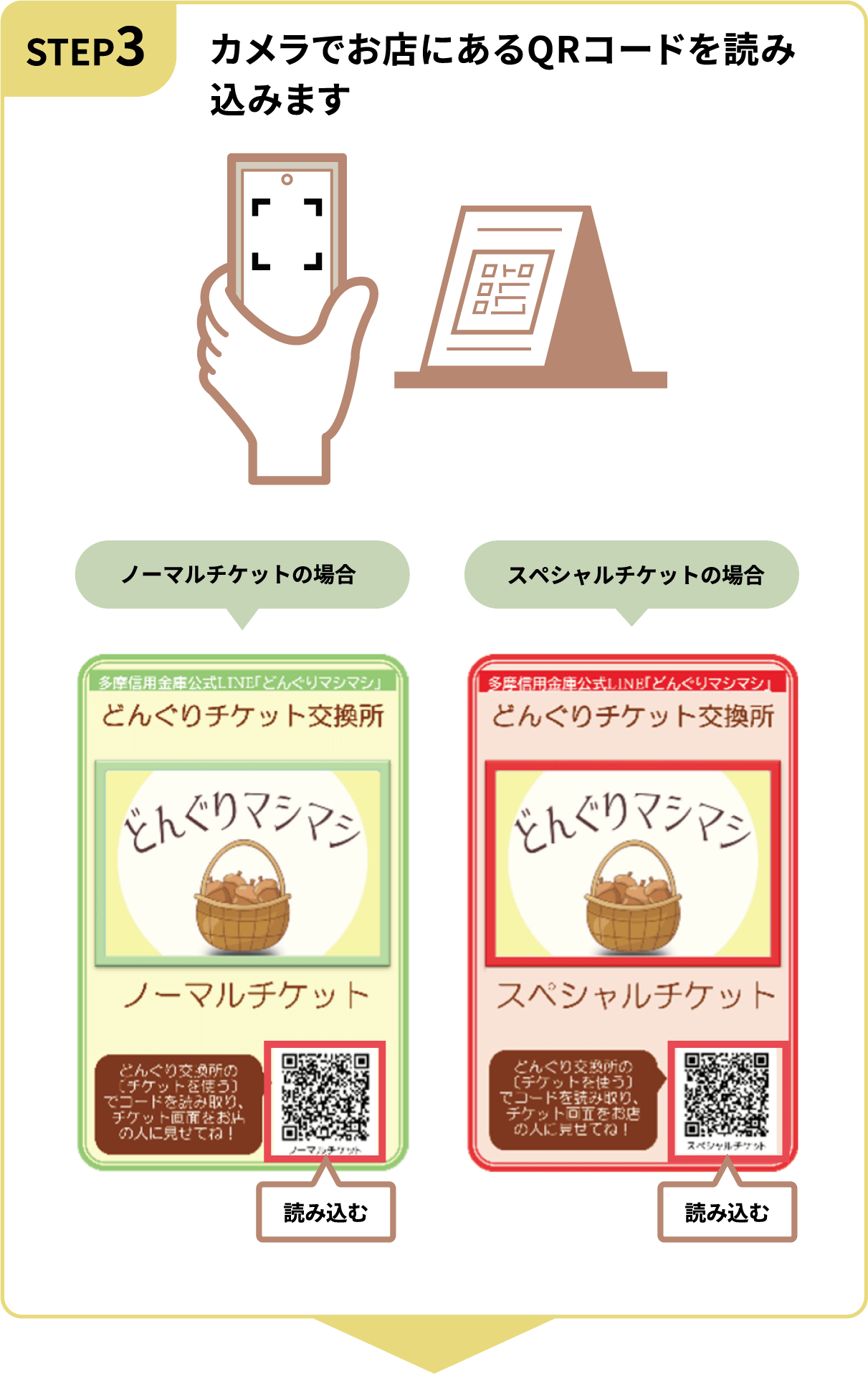 STEP3　カメラでお店にあるQRコードを読み込みます